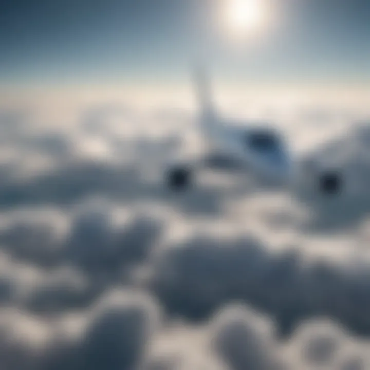 Airplane soaring above the clouds