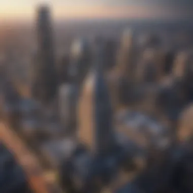 Aerial view of Columbus skyline showcasing insurance company headquarters.