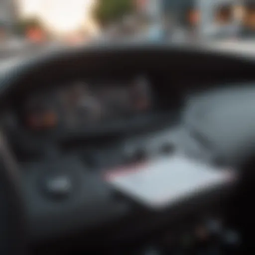 A close-up of a car's dashboard displaying insurance details