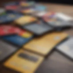 A close-up view of multiple credit cards laid out on a table, symbolizing credit account diversity.