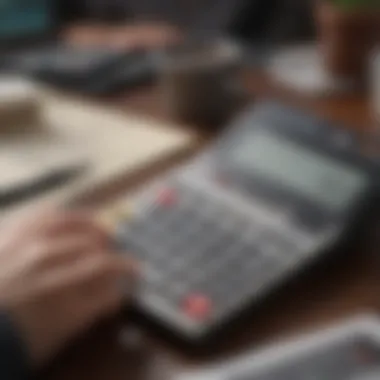 Analyzing Credit Report A person analyzing their credit report with a calculator and financial documents.