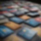 A close-up of various credit cards spread out on a table.