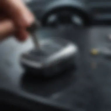 Polishing Car Key A detailed view of a car key being polished to remove scratches.
