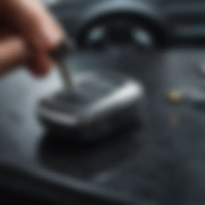 Polishing Car Key A detailed view of a car key being polished to remove scratches.