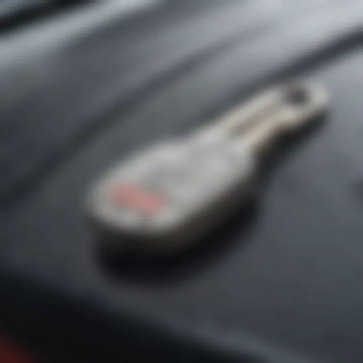 Scratched Car Key Close-up of a scratched car key highlighting the damage.