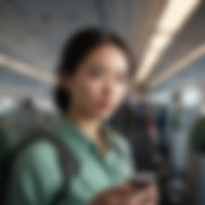 Traveler using EVA Air mobile app