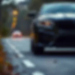 A detailed view of a car on the road signifying insurance needs