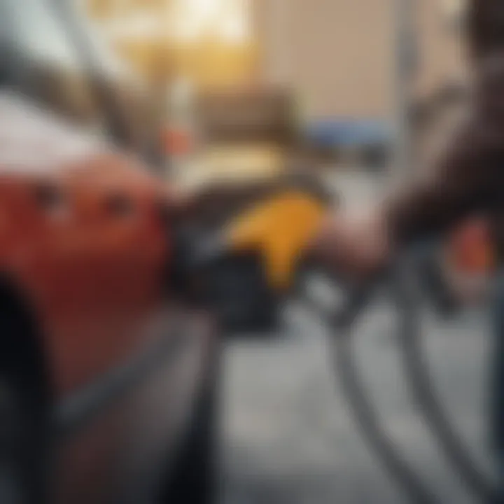 A person filling their vehicle with gas, highlighting fuel expenses