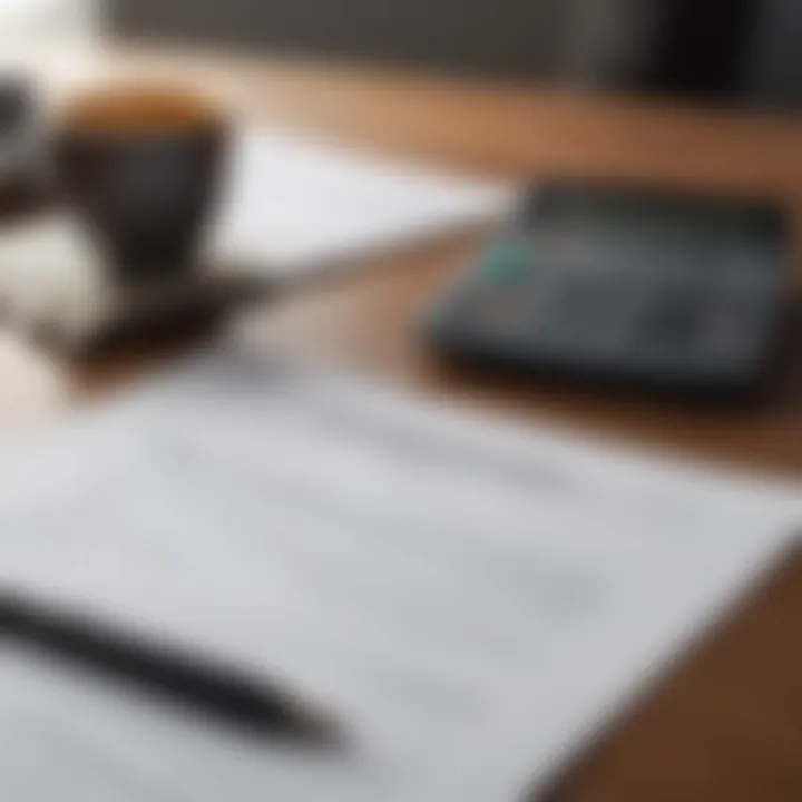 A calculator and insurance policy documents on a desk, symbolizing financial assessment.