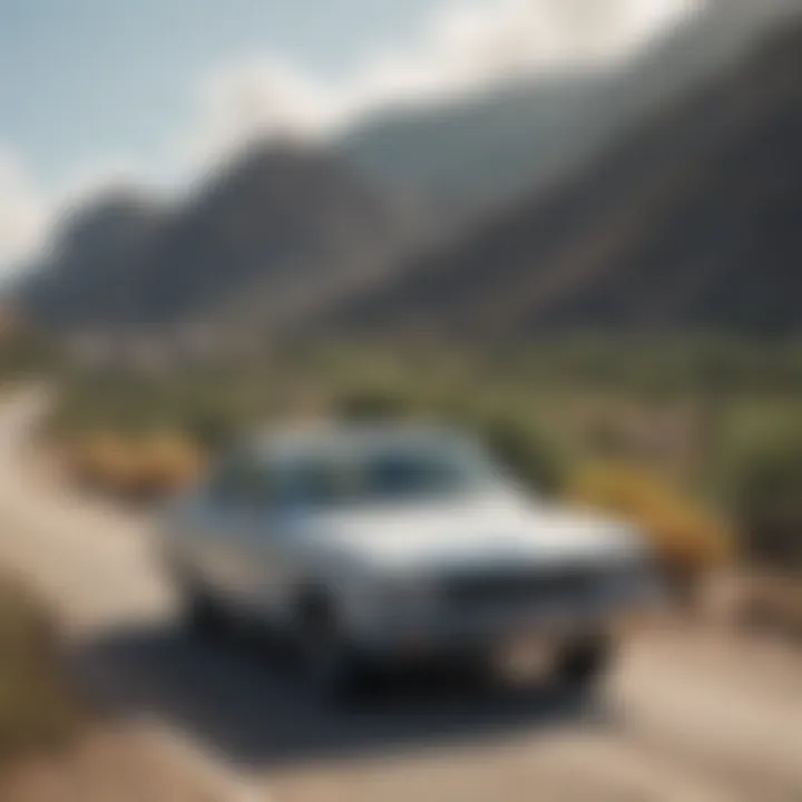 Car parked in front of a scenic Mexican landscape