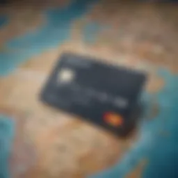 An elegant credit card displayed on a world map, symbolizing international transactions.