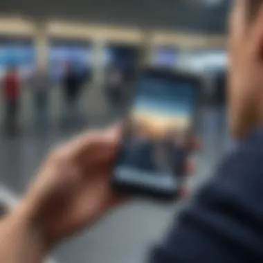 A traveler reviewing Delta flight options on a smartphone.