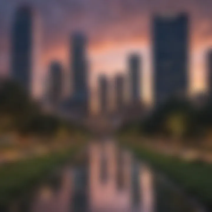 A vibrant landscape of Houston skyline at dusk