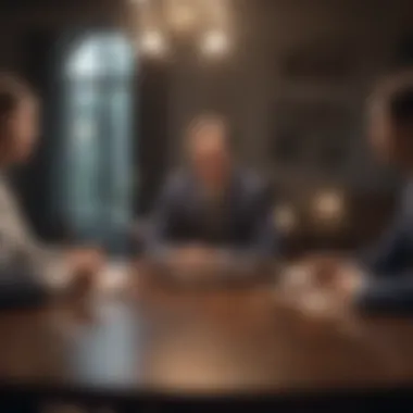 A diverse group of individuals discussing financial options over a table.