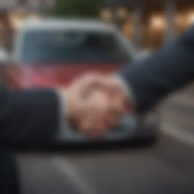 A close-up of a handshake between a buyer and a seller, symbolizing agreement.