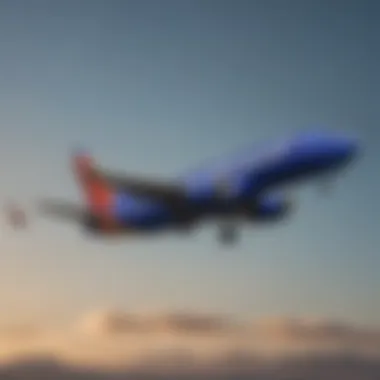 A Southwest Airlines flight taking off against a clear sky