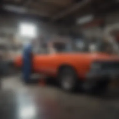 Inside a State Farm preferred auto repair shop with technicians at work