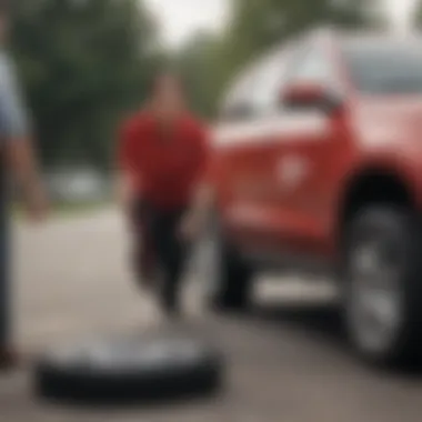 State Farm representative assisting with tire issue