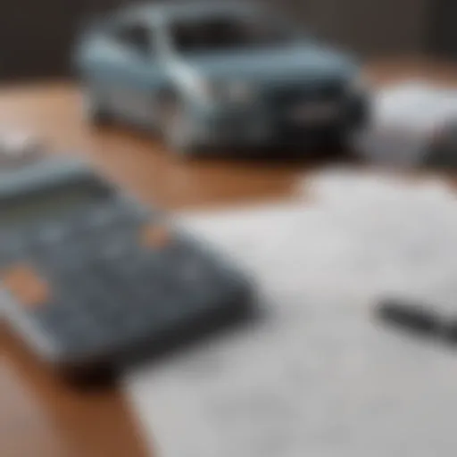A calculator and financial documents symbolizing budgeting for car insurance