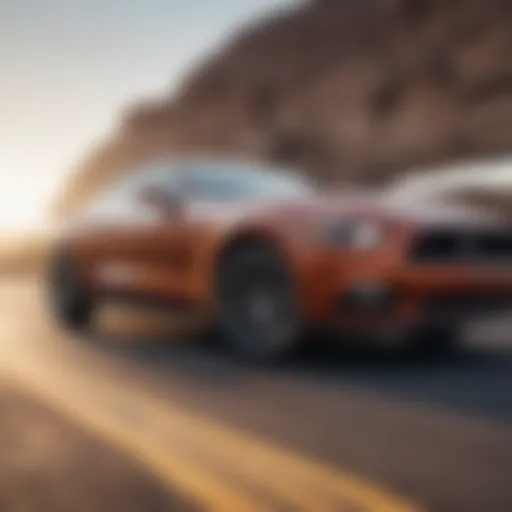 Sleek exterior of a Ford Mustang on an open road