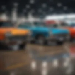 A stunning view of classic cars lined up at a Michigan auto show