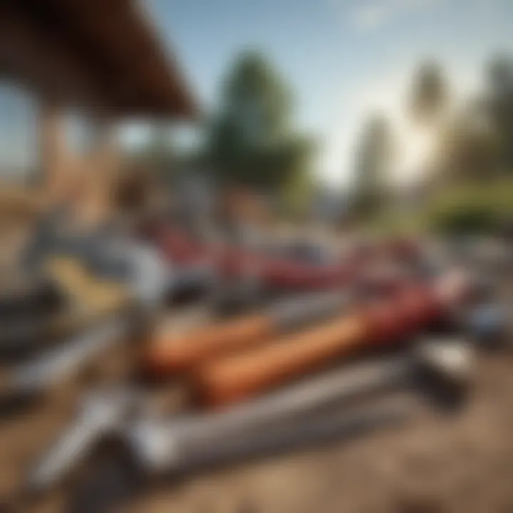 A close-up of maintenance tools resting against a vacation property, symbolizing ongoing upkeep.