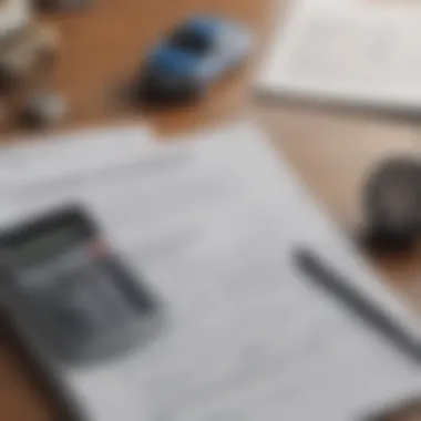 A symbolic image of insurance documents and a calculator on a desk.