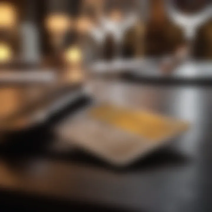 Close-up of a credit card resting on a fine dining table