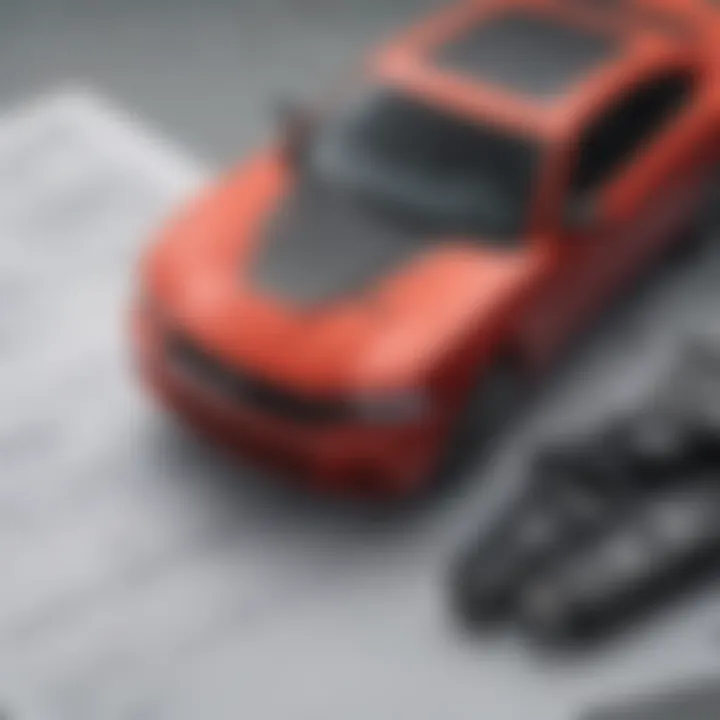 Close-up of Dodge Charger RT keys on a financial document