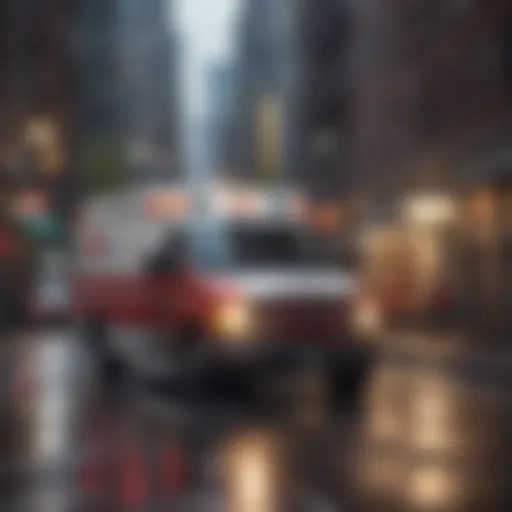 Ambulance in urban setting showcasing emergency response.