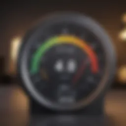 Illustration of a credit score gauge indicating high rating