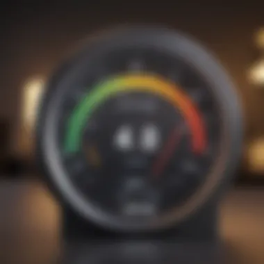 Illustration of a credit score gauge indicating high rating