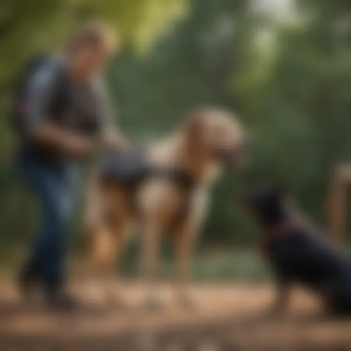 Service dog assisting a person outdoors