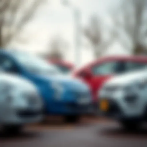 A selection of compact cars parked in a row, symbolizing affordability and practicality.