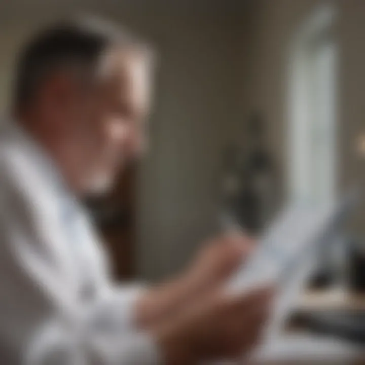 Veteran reading through VA health insurance documentation