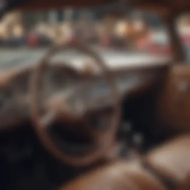 Close-up of a vintage car's interior highlighting original features