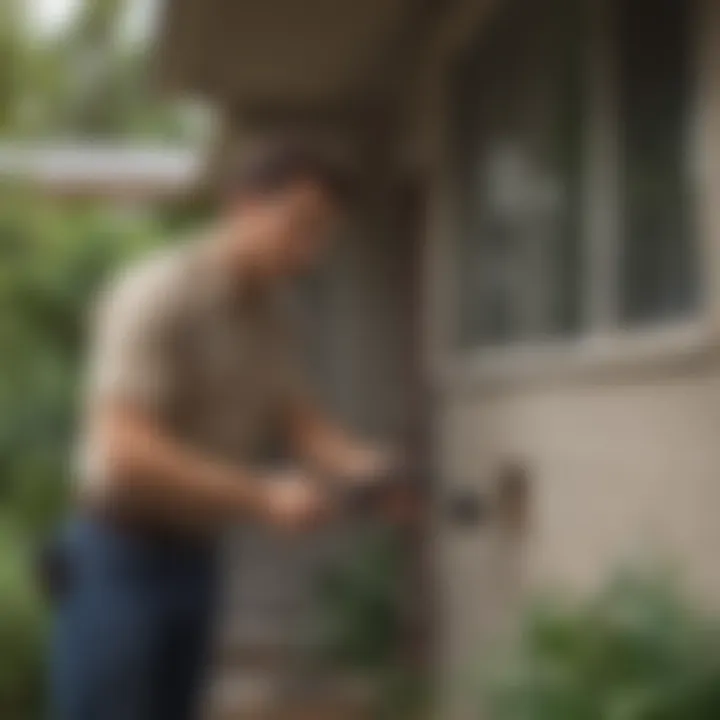 A homeowner inspecting their property for pests